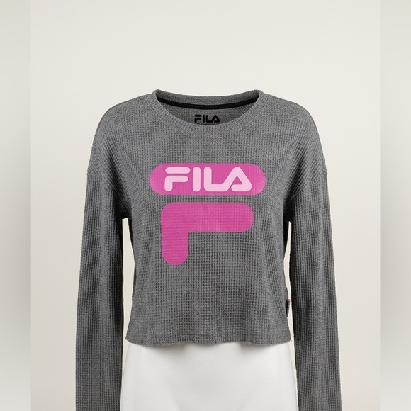Fila Other - Fila Gray Waffle Knit Long Sleeve Crop Top Sleepwear Pyjama Shirt Women’s Small